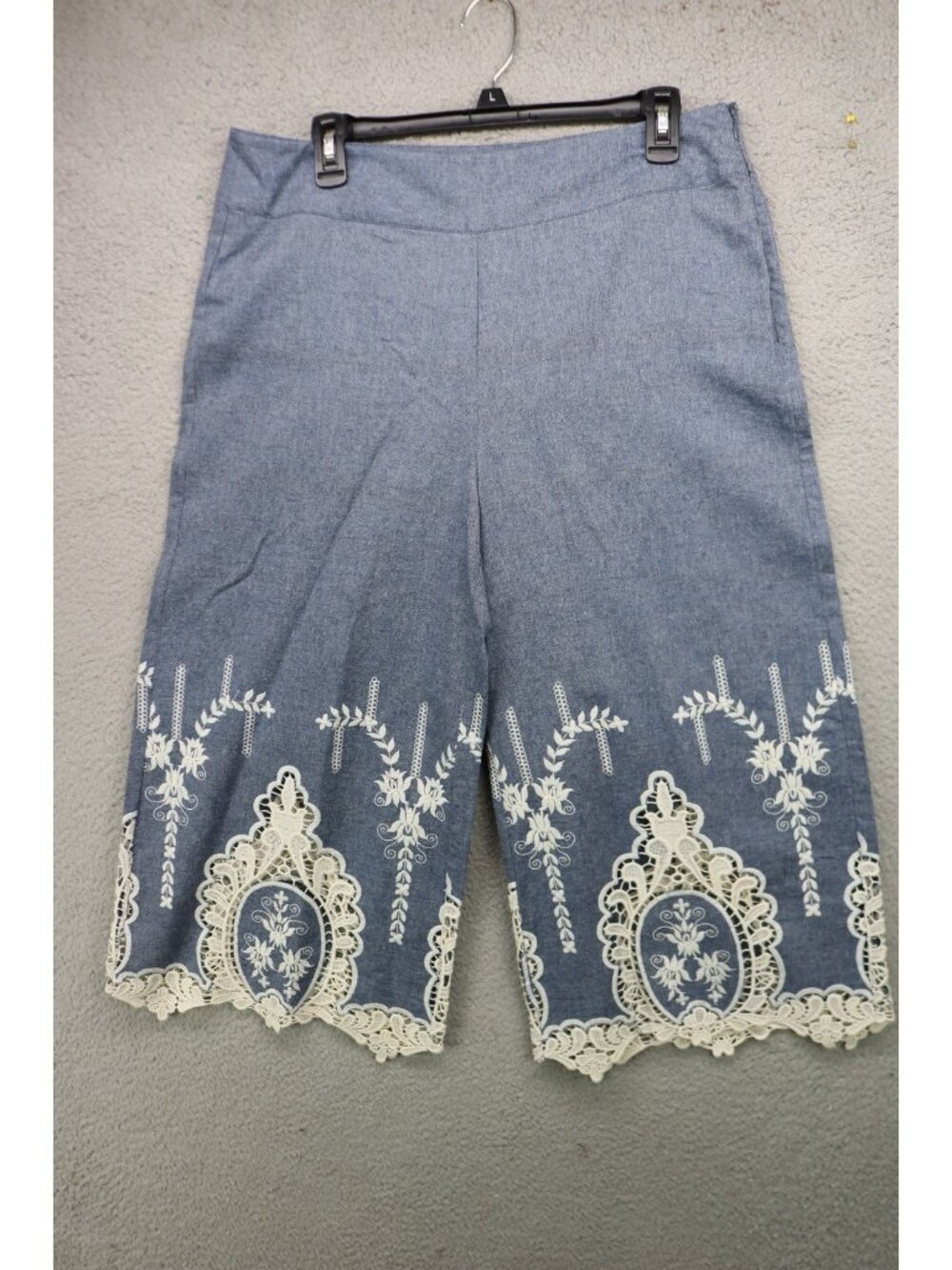 Boston Proper Chambray Crochet Culotte Pants-12-NWT-Preppy-Victorian-Cottagecore